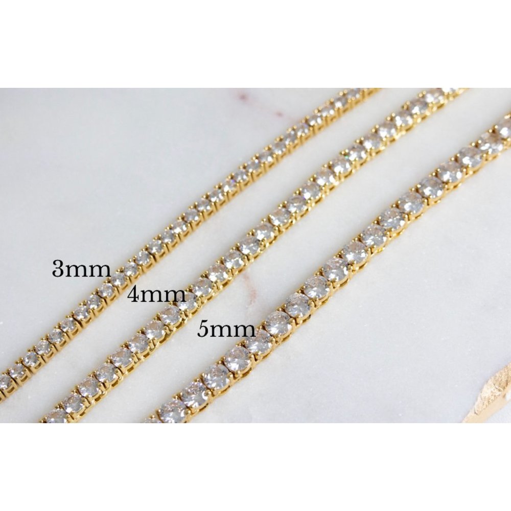 Diamond Tennis Necklace, Cubic Zirconia Tennis Necklace, 3mm-5mm Tennis Necklace - Picture 6 of 10